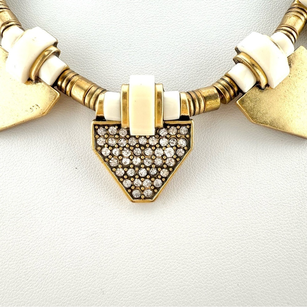 J. Crew Necklace, Slide GoldTone Arrow White Enamel and Rhinestone - Statement - Picture 3 of 11